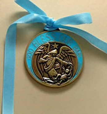 white enamel & bronze engravable personalized Crib Medal baptism gift
